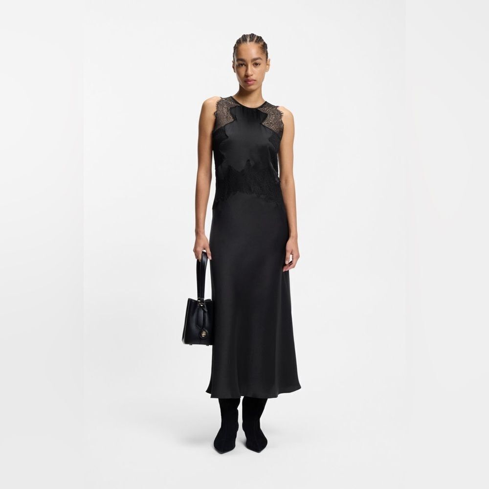 Hugo Boss SEERSUCKER-SATIN DRESS WITH LACE TRIMS